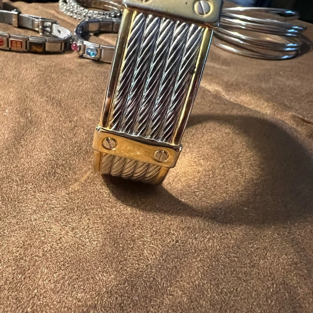 Womans Two-Tone Cable Cuff Bracelet - Gold & Silver